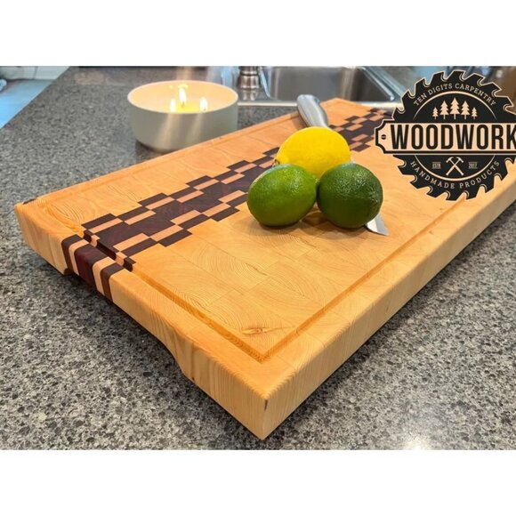 Handmade Wood Cutting Board With Checkerboard Inlay Design - Picture 5 of 10